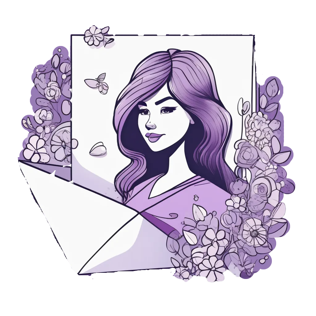 desenho  de uma mulher delicado com flores na cor lilás